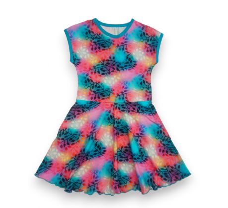 Dívčí šaty barevné lístky s půlkolovou sukní