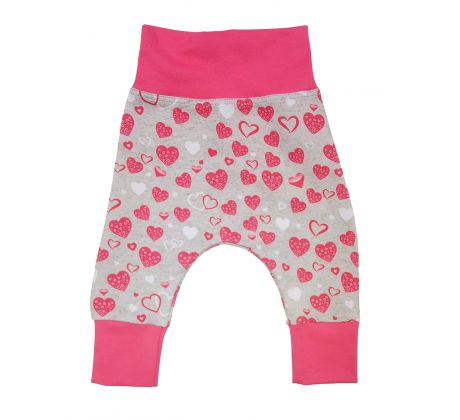 Kojenecké kalhoty srdíčka na šedém melíru