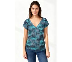 Dámské tričko s křížením tyrkysovo-šedé