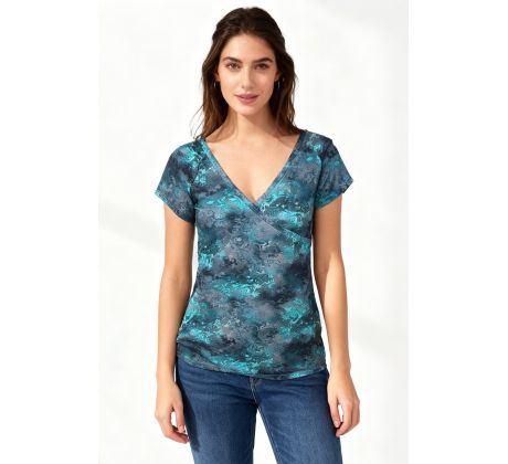 Dámské tričko s křížením tyrkysovo-šedé