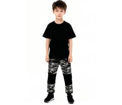 Dětské tepláky s dvojitými koleny - šedý maskáč na šedém melíru